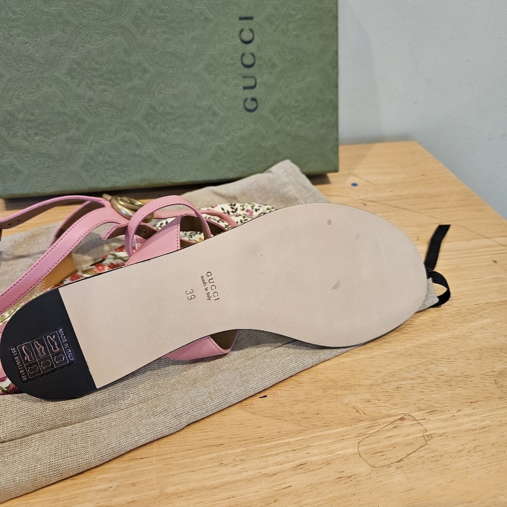 NWT$790 GUCCI Double G Marmont Floral Leather Thong Flat Sandal Slides Sz 39 - Picture 7 of 9